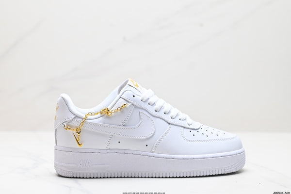 Nike Air Force 1 ’07 Low Sneakers – White with Gold-Tone Chain