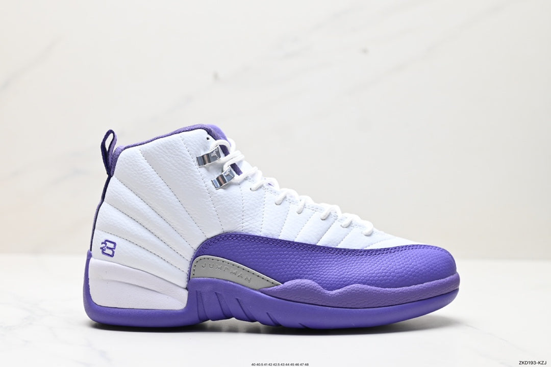 Nike Air Jordan 12 Retro High-Top Sneakers – White & Purple