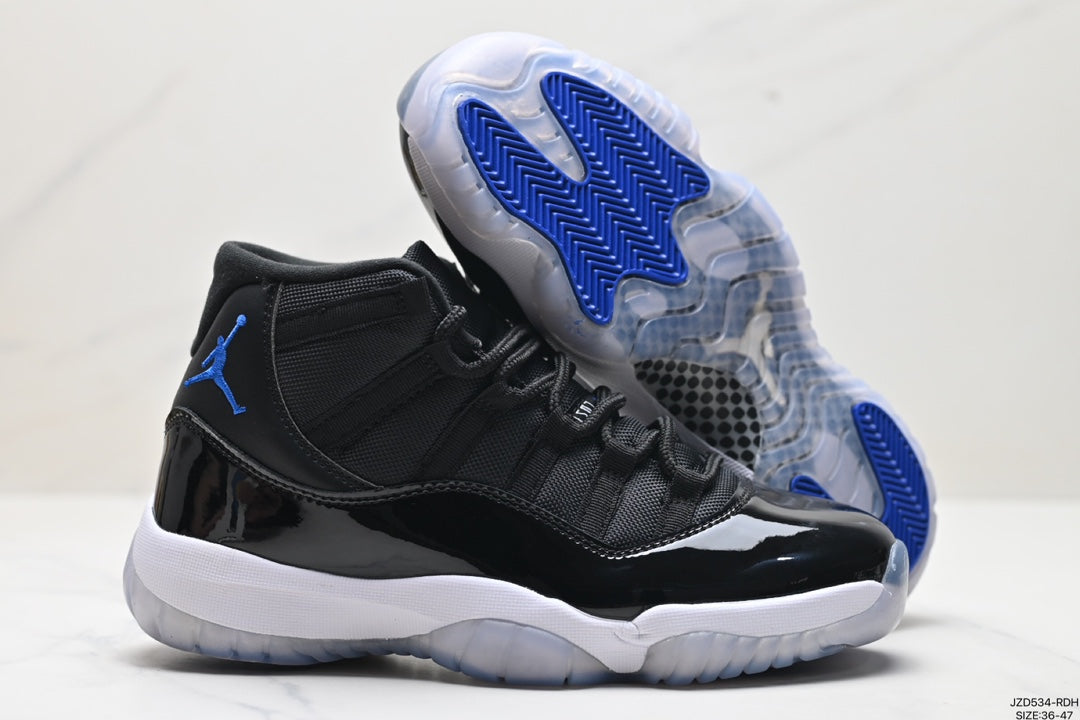 Nike Air Jordan 11 Retro High-Top Sneakers – Black, White & Blue