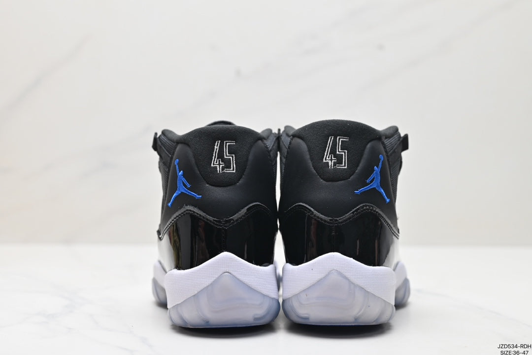 Nike Air Jordan 11 Retro High-Top Sneakers – Black, White & Blue