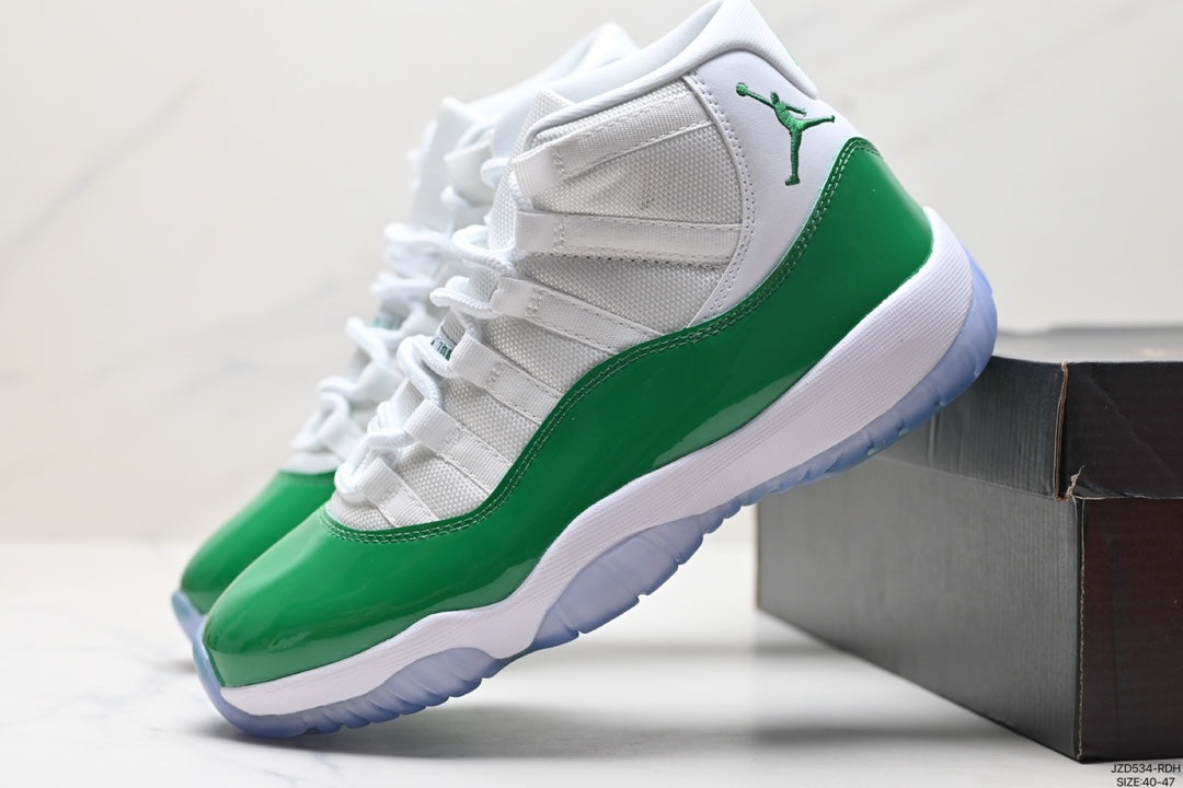 Nike Air Jordan 11 Retro High-Top Sneakers – White & Green