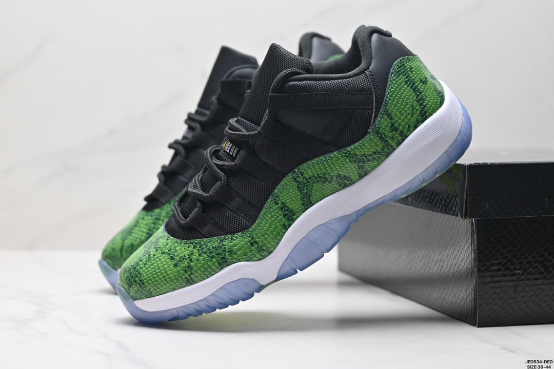 Nike Air Jordan 11 Retro Low Sneakers – Black & Green Pattern