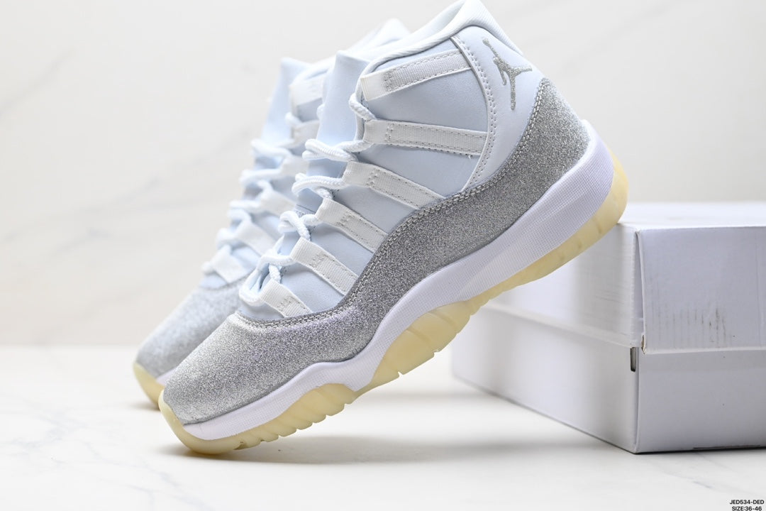 Nike Air Jordan 11 Retro High-Top Sneakers – White & Silver
