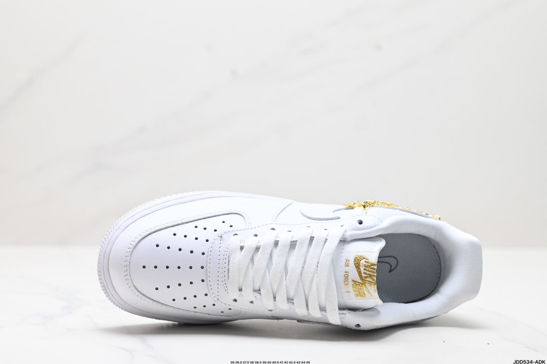 Nike Air Force 1 ’07 Low Sneakers – White with Gold-Tone Chain