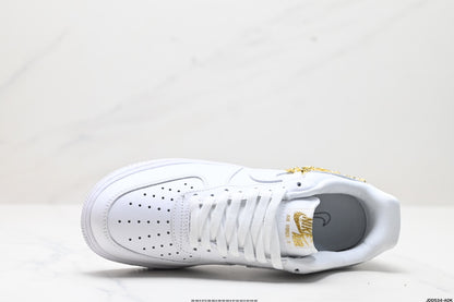 Nike Air Force 1 ’07 Low Sneakers – White with Gold-Tone Chain