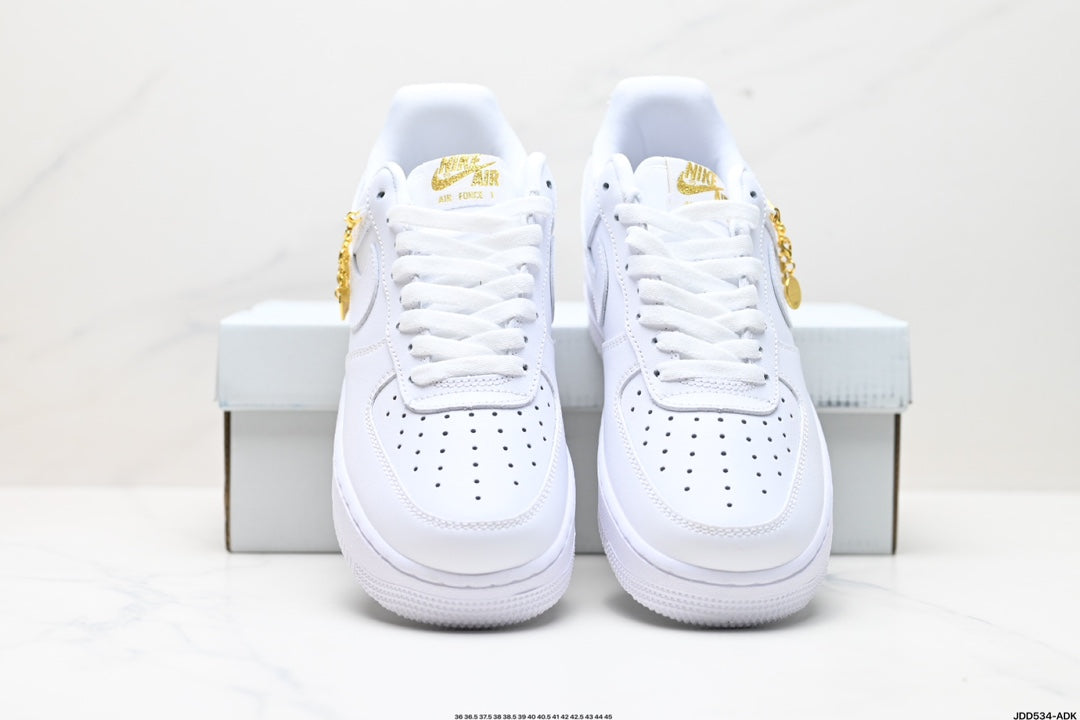 Nike Air Force 1 ’07 Low Sneakers – White with Gold-Tone Chain