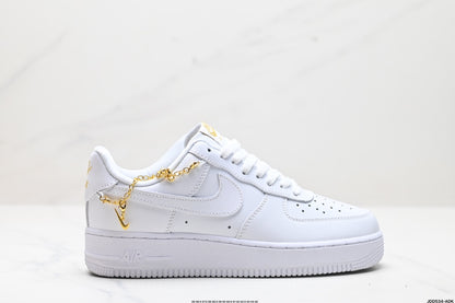 Nike Air Force 1 ’07 Low Sneakers – White with Gold-Tone Chain
