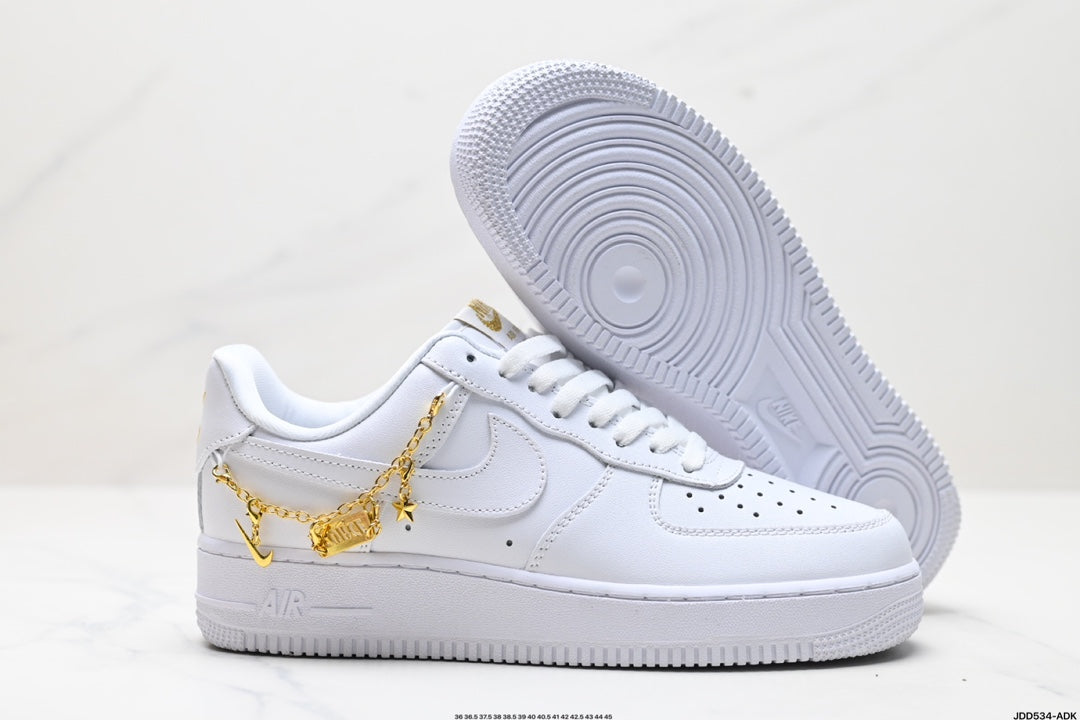 Nike Air Force 1 ’07 Low Sneakers – White with Gold-Tone Chain