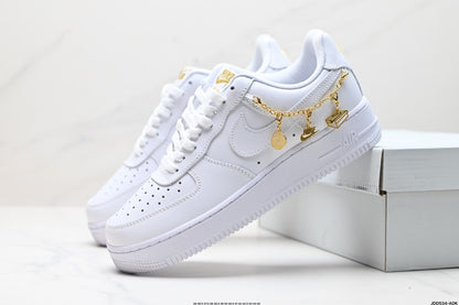 Nike Air Force 1 ’07 Low Sneakers – White with Gold-Tone Chain