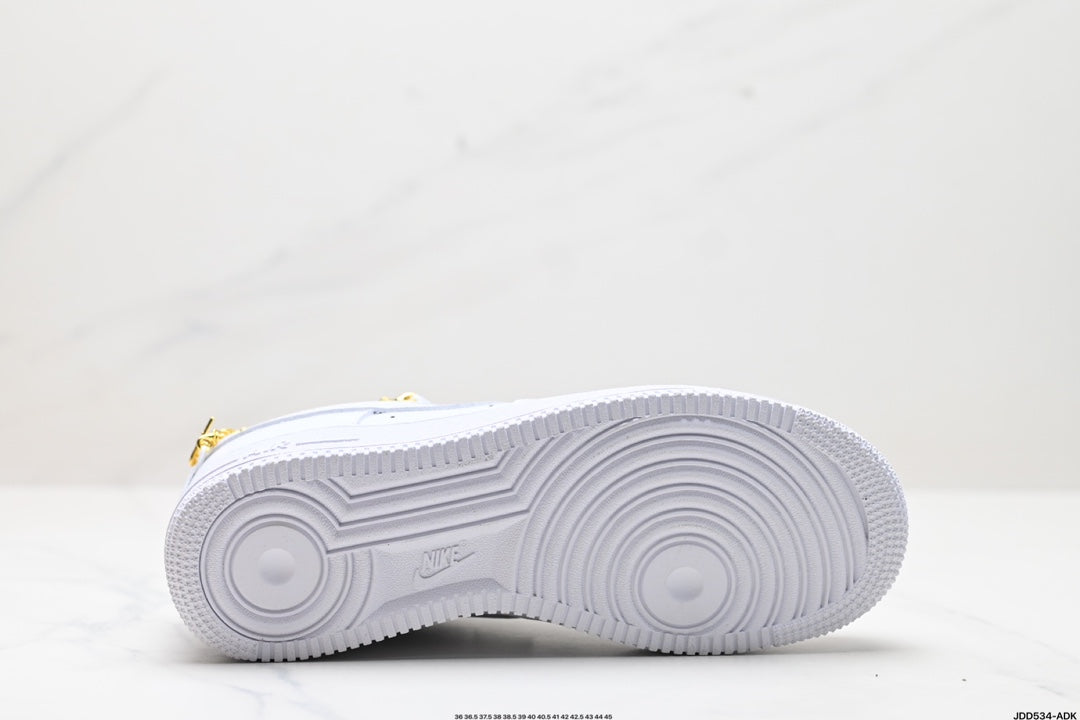 Nike Air Force 1 ’07 Low Sneakers – White with Gold-Tone Chain