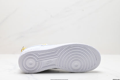 Nike Air Force 1 ’07 Low Sneakers – White with Gold-Tone Chain
