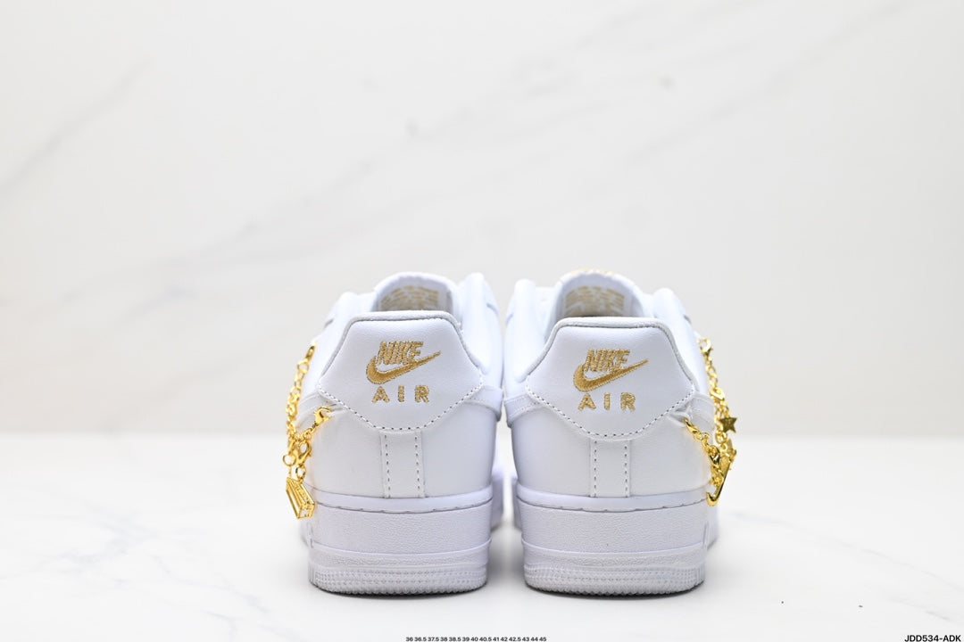 Nike Air Force 1 ’07 Low Sneakers – White with Gold-Tone Chain