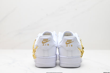 Nike Air Force 1 ’07 Low Sneakers – White with Gold-Tone Chain