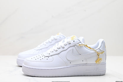 Nike Air Force 1 ’07 Low Sneakers – White with Gold-Tone Chain
